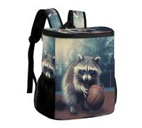 FekiLoot Funny Raccoon Basketball Durable Cooler Backpack, Cooler Bag Large & Leakproof,Collapsible Cooler for Hot And Cold,Camping