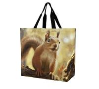FekiLoot Funny Squirrel Shopping Bag Foldable, Multipurpose Shoulder Bag, Reusable Grocery Bag Holder with Long Shoulder Strap, Waterproof Tote Bags for Work, Beach, Travel