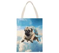 FekiLoot Funny Turtle Pug Dog in The Sky Shopping Bag Canvas Tote Bag
