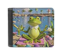 FekiLoot Funny Yoga Frog Wallet Large Capacity Slim Bifold Wallet with Multiple Card Slots PU Leather Men Purse