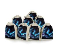 FekiLoot Galaxy Blue Butterfly Bunches Pocket Cotton And Hemp with Drawstring, 8 Pieces Reusable Sachet Gift Bags Pouch, Portable Jewelry Pouch, Wedding DIY Craft Party