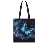 FekiLoot Galaxy Blue Butterfly Shopping Bag Foldable, Multipurpose Shoulder Bag, Reusable Grocery Bag Holder with Long Shoulder Strap, Waterproof Tote Bags for Work, Beach, Travel