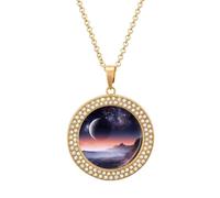 FekiLoot Galaxy Nature Planet Pendant Necklaces Non-Tarnish Round Necklace Multicolored Diamond Studded Exquisite Necklace Coin Pendant Fashion Jewelry Necklaces Gifts for Women, One Size, Metal, No