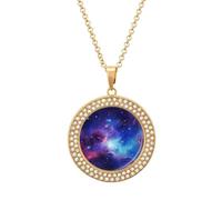 FekiLoot Galaxy Pendant Necklaces Non-Tarnish Round Necklace Multicolored Diamond Studded Exquisite Necklace Coin Pendant Fashion Jewelry Necklaces Gifts for Women, One Size, Metal, No Gemstone