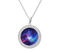 FekiLoot Galaxy Pendant Necklaces Non-Tarnish Round Necklace Multicolored Diamond Studded Exquisite Necklace Coin Pendant Fashion Jewelry Necklaces Gifts for Women, One Size, Metal, No Gemstone