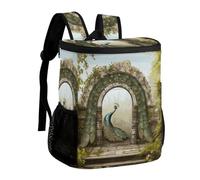 FekiLoot Garden Arched Door Peacock Durable Cooler Backpack, Cooler Bag Large & Leakproof,Collapsible Cooler for Hot And Cold,Camping