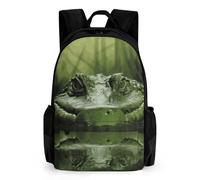 FekiLoot Gator Lurking Green Laptop Backpack-Men/Women,Casual Daypack with Multiple Pockets,BookBag for Hiking,Camping