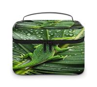 FekiLoot Gecko And Tropical Leaves Makeup Bag Large Capacity Travel Cosmetic Bag Lightweight Hand-held Toiletry Bags Portable Cosmetic Pouch Cute Make Up Pouch for Women