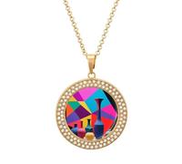 FekiLoot Geometric Abstract Stilllife Pendant Necklace for Women Men Elegant Diamond Circle Necklaces with 19.7 Inch Chain, Zinc Diamond Jewelry for Birthday Christmas Valentine's Day Gift, One size