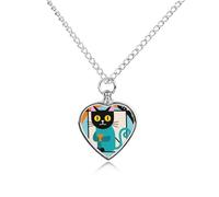 FekiLoot Geometric Cat Art Urn Necklaces for Ashes Personalized Human Pet Cremation Jewelry Keepsake Locket Heart Pendant with Filling Kit Memorial Gift for Dog Cat Lover Women Men