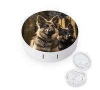 FekiLoot German Shepherd Contact Lens Case Portable Travel Outdoor Contact Lens Cases Circle Leakproof Makeup Storage Box with Mirror for Home Office Dormitory