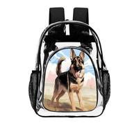FekiLoot German Shepherd Dog Lovers Clear Backpacks PVC Transparent,Bookbag for Adult,Adjustable Straps,Travel Backpack with Pouch Pocke for Capacity Cup