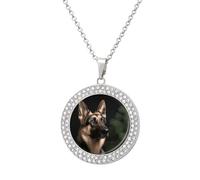 FekiLoot German Shepherd Necklace Round Coin Pendant Necklace Charm Circle Chain Pendant Fashion Jewelry Necklace Disc Round Pendant Necklace for Women Men Wife Silver