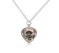 FekiLoot German Shepherd Puppy Custom Ashes Necklace Personalized Pet Urn Hair Cremation Souvenir Necklace Memorial Keepsake Holder Pendant Heart Jewelry for Ashes Gift for Dog Loss