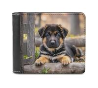 FekiLoot German Shepherd Puppy Wallet Large Capacity Slim Bifold Wallet with Multiple Card Slots PU Leather Men Purse