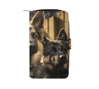 FekiLoot German Shepherd Wallet Large Capacity Travel Double Fold Wallets Portable Zipper Leather Purse for Women Men