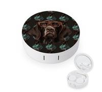 FekiLoot German Shorthaired Pointer in Glasses Contact Lens Case Portable Travel Outdoor Contact Lens Cases Circle Leakproof Makeup Storage Box with Mirror for Home Office Dormitory