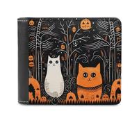FekiLoot Ghost And Black Cat PU Leather Wallet Bifold Wallet Front Pocket Wallets Fashion Purse Slim Billfold Credit Card Holder