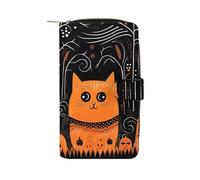 FekiLoot Ghost And Black Cat Wallet Large Capacity Travel Double Fold Wallets Portable Zipper Leather Purse for Women Men
