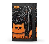 FekiLoot Ghost And Black Cat Wallets Exquisite Trifold Wallet Front Pocket Wallet with Zipper Keychain Coin Purse Credit Card Holder for Adult
