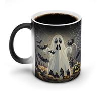 FekiLoot Ghost Bat Pattern 12 Oz Color Changing Ceramic Magic Mug | Heat Sensitive Color Changing Coffee Mug Funny Tea Cup with Handle Milk Mug for Men Women Home Office Travel
