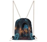 FekiLoot Ghost Castle Drawstring Backpack Gym Bag Lightweight Sport Gym Sackpack for Beach, Travel, Yoga, Swimming