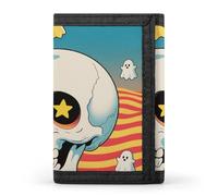 FekiLoot Ghost Skull Pattern Slim Wallet Trifold Wallet Credit Card Holder Wallets Stylish Money Clip for Men Women