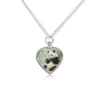 FekiLoot Giant Pandas Eating Bamboo Urn Necklace Heart, Cremation Jewelry with Funnel Kit Keepsake,Ashes Necklace for Dog Cat Love Women And Men