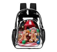 FekiLoot Gingerbread Man Candy Clear Backpacks PVC Transparent,Bookbag for Adult,Adjustable Straps,Travel Backpack with Pouch Pocke for Capacity Cup