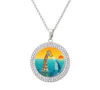 FekiLoot Giraffe And Shark Pendant Necklace for Women Men Elegant Diamond Circle Necklaces with 19.7 Inch Chain, Zinc Diamond Jewelry for Birthday Christmas Valentine's Day Gift, One size, Zinc