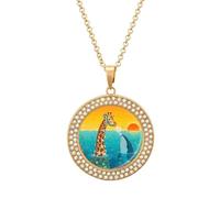 FekiLoot Giraffe And Shark Pendant Necklace for Women Men Elegant Diamond Circle Necklaces with 19.7 Inch Chain, Zinc Diamond Jewelry for Birthday Christmas Valentine's Day Gift, One size, Zinc