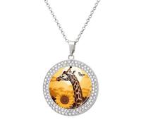 FekiLoot Giraffe And Sunflower Pendant Necklace for Women Men Elegant Diamond Circle Necklaces with 19.7 Inch Chain, Zinc Diamond Jewelry for Birthday Christmas Valentine's Day Gift, One size, Zinc