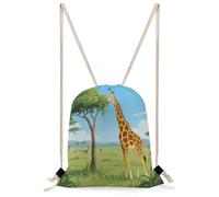 FekiLoot Giraffe Eating Leaves Drawstring Backpack Gym Bag Lightweight Sport Gym Sackpack for Beach, Travel, Yoga, Swimming