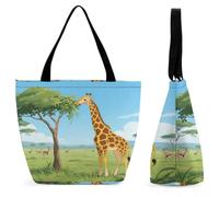 FekiLoot Giraffe Eating Leaves Tote Bag Beach Bag Shopping Bags