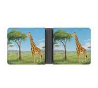 FekiLoot Giraffe Eating Leaves Wallet for Men Minimalist Small Bifold Wallet Card Holder for ID, Credit Cards, Cash, Commuters