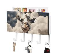 FekiLoot Giraffe in The Clouds Key Holder for Wall Adhesive Key Hanger with 5 Hooks Wall Mounted PU Leather Key Storage Organizer Towel Hook for Entryway Hallway Living Room Office