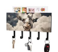FekiLoot Giraffe in The Clouds Key Holder for Wall Adhesive Key Hanger with 5 Hooks Wall Mounted PU Leather Key Storage Organizer Towel Hook for Entryway Hallway Living Room Office