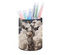 FekiLoot Giraffe in The Clouds Round Pencil Holder PU Leather Pen Cup Container Desk Organizer Desktop Storage Box Stationery Brush Scissor Holders for Home School Office Supply
