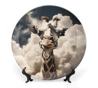 FekiLoot Giraffe in The CloudsDecorative Plate Round Ceramic Plates with Display Stand Salad & Dessert Serving Plates Home Table Art Decoration for Kitchen Dining Room Wine Cabinet 8inch