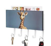 FekiLoot Giraffe Key Holder for Wall Adhesive Key Hanger with 5 Hooks Wall Mounted PU Leather Key Storage Organizer Towel Hook for Entryway Hallway Living Room Office