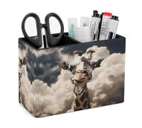 FekiLoot Giraffe Pen Holder Double Compartments PU Leather Pencil Storage Box Square Desk Stationery Organizers Remote Control Accessories Container for Home Office