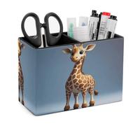 FekiLoot Giraffe Pen Holder Double Compartments PU Leather Pencil Storage Box Square Desk Stationery Organizers Remote Control Accessories Container for Home Office
