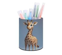 FekiLoot Giraffe Round Pencil Holder PU Leather Pen Cup Container Desk Organizer Desktop Storage Box Stationery Brush Scissor Holders for Home School Office Supply