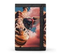 FekiLoot Giraffe Wearing Sunglasses Wallet Portable Tri Fold Wallet with Zipper Coin Purse for Women Credit Car