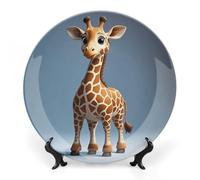 FekiLoot GiraffeDecorative Plate Round Ceramic Plates with Display Stand Salad & Dessert Serving Plates Home Table Art Decoration for Kitchen Dining Room Wine Cabinet 7inch
