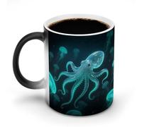 FekiLoot Glass Octopus Color Changing Mugs Heat Sensitive Coffee Mug Novelty Ceramic Cup with Handle Magic Cups Temperature Changing Coffee Tumblers for Women Men Funny Gifts 11 Oz