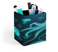 FekiLoot Glass Octopus Pen Holder for Desk, Square Leather Pencil Organizer & Makeup Brush Holder, Office Decor And Desk Accessories Perfect Office Organization,Teacher Supplies