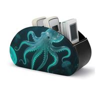 FekiLoot Glass Octopus Remote Control Holder Leather Desk Storage Organizer Box Remote Caddy Makeup Brush Holder Storage Box Desktop Organizer for Living Room Office (5 Compartments)