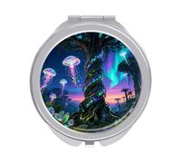 FekiLoot Glowing Jellyfish Tree Compact Mirror 1x/2x Magnifying Mirror Travel Makeup Mirrors Cute Pocket Small Mirrors for Women Ideal Gift on Birthday, Christmas, Graduation Round Silver