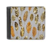FekiLoot Gold And Orange Feathers Wallet Large Capacity Slim Bifold Wallet with Multiple Card Slots PU Leather Men Purse